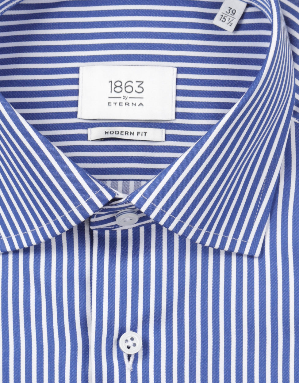 Shirt striped semi spread collar | Blue