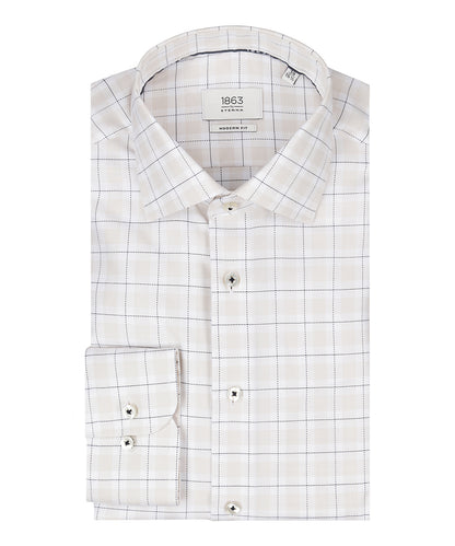Striped shirt with semi-spread collar | Brown