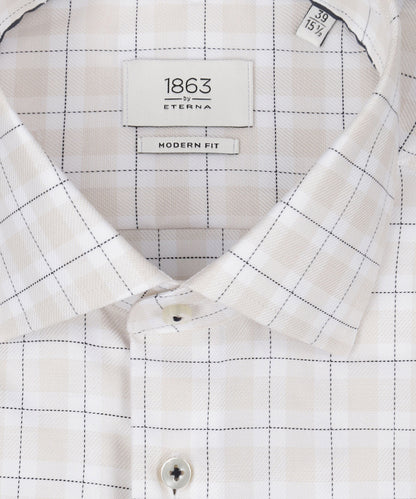Striped shirt with semi-spread collar | Brown
