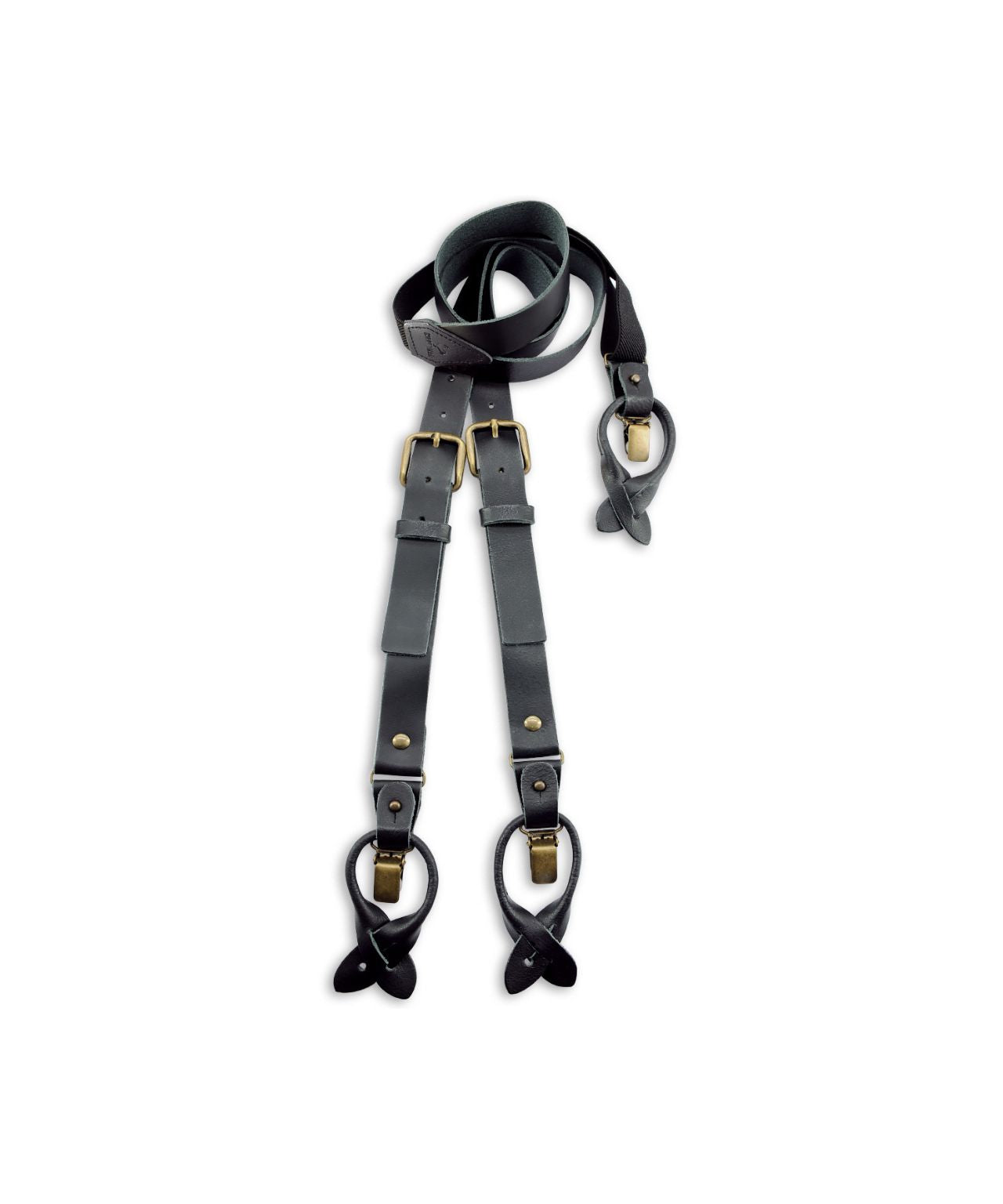 Leder-Hosenträger, 2-in-1, mit Clips und Laschen | Schwarz