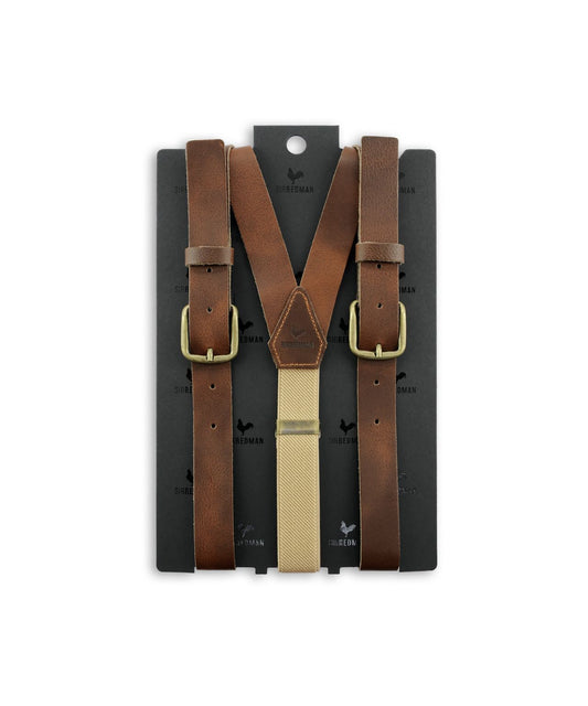 Leder-Hosenträger, 2-in-1, mit Clips und Laschen | Braun