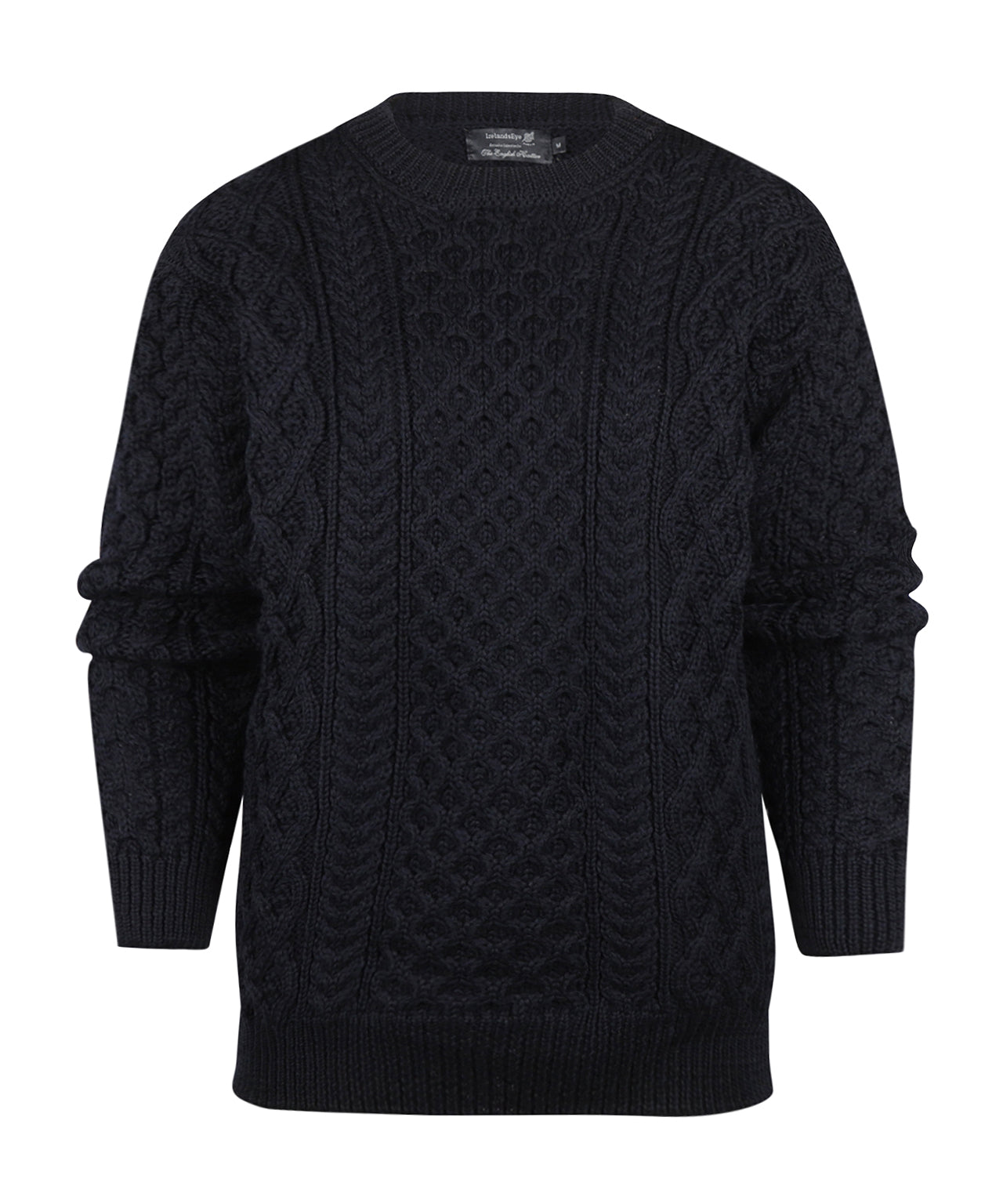 Aran-Pullover mit Rundhalsausschnitt und Zopfmuster | Marineblau