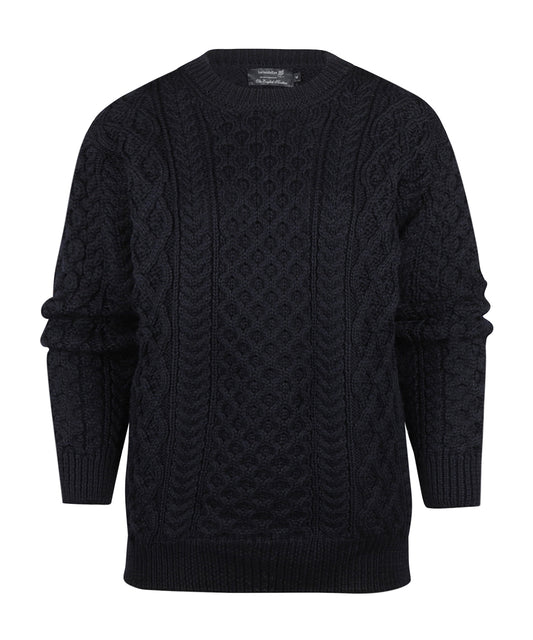 Aran-Pullover mit Rundhalsausschnitt und Zopfmuster | Marineblau