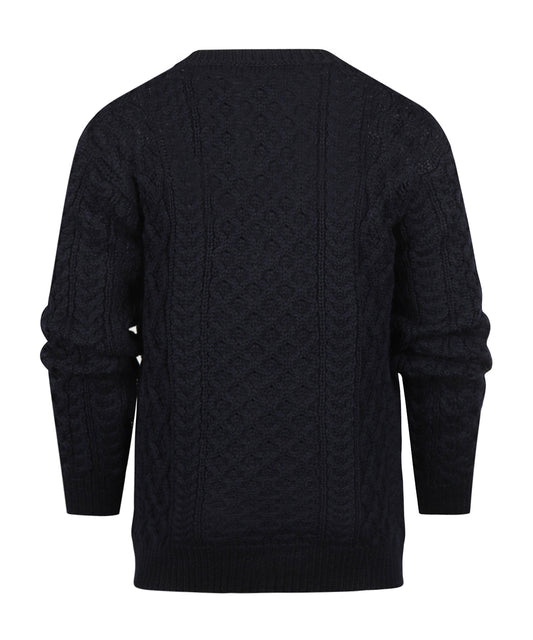 Aran-Pullover mit Rundhalsausschnitt und Zopfmuster | Marineblau