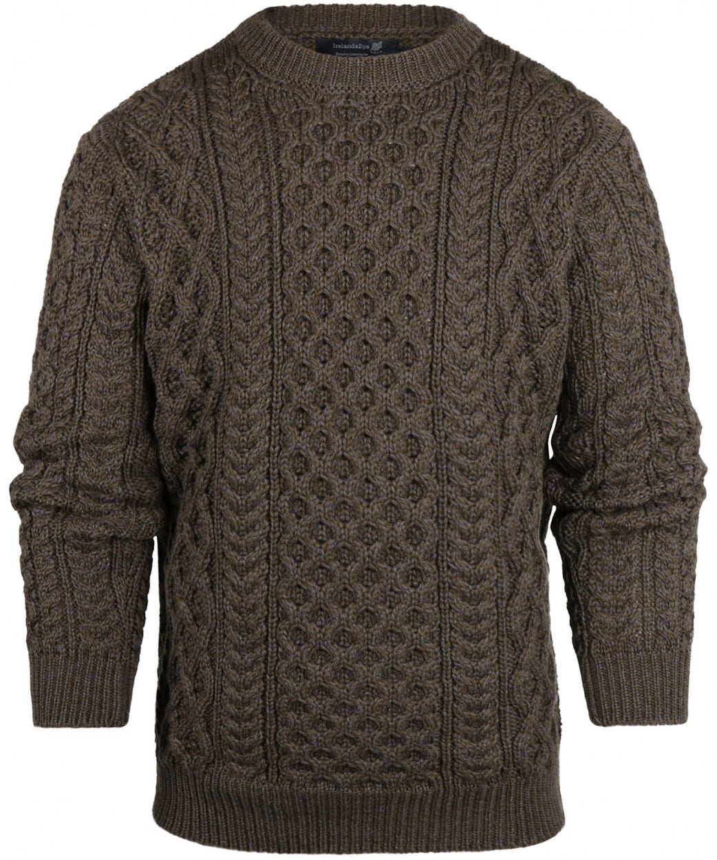 Aran-Pullover mit Rundhalsausschnitt und Zopfmuster | Grün