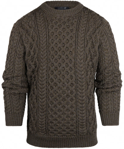 Aran-Pullover mit Rundhalsausschnitt und Zopfmuster | Grün