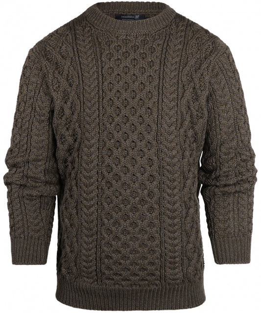 Aran-Pullover mit Rundhalsausschnitt und Zopfmuster | Grün