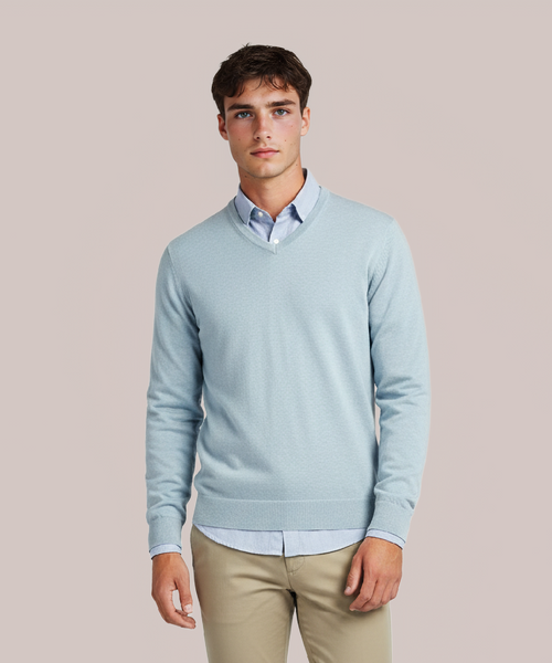 Pullover V-Hals Cotton/Cashmere | Blauw
