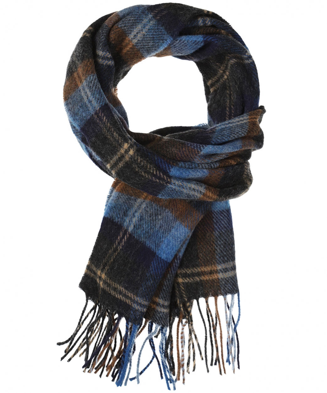 Lambswool Scarf | Blue Orange Mix Check