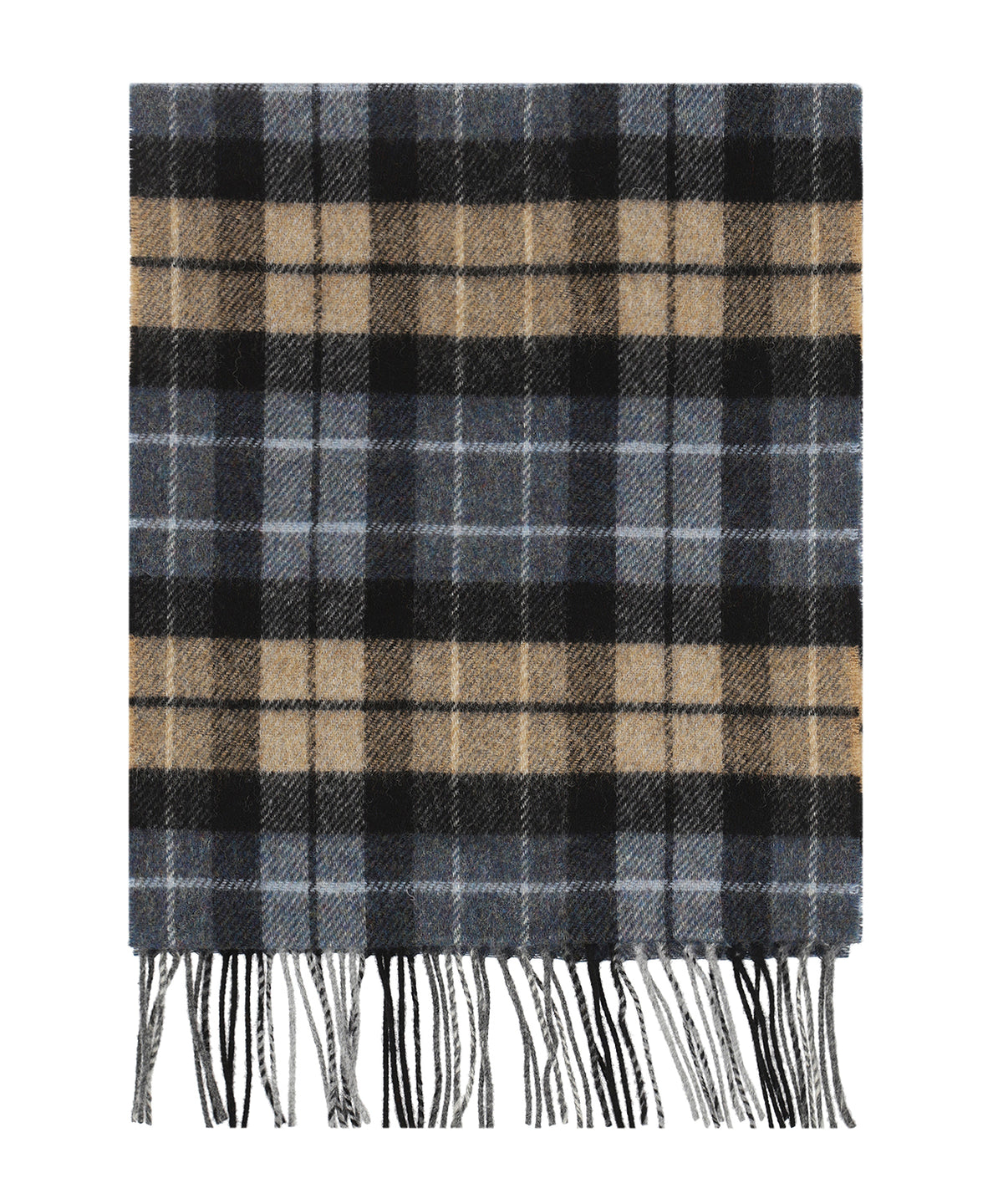 Checkered Lambswool Scarf | Denim Blue Beige Charcoal Plaid