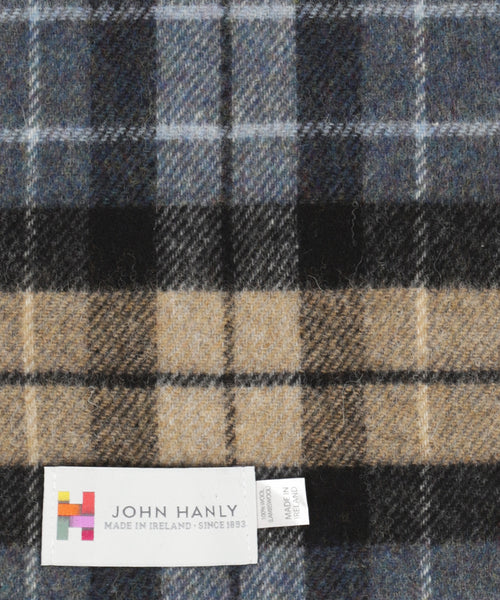 Checkered Lambswool Scarf | Denim Blue Beige Charcoal Plaid