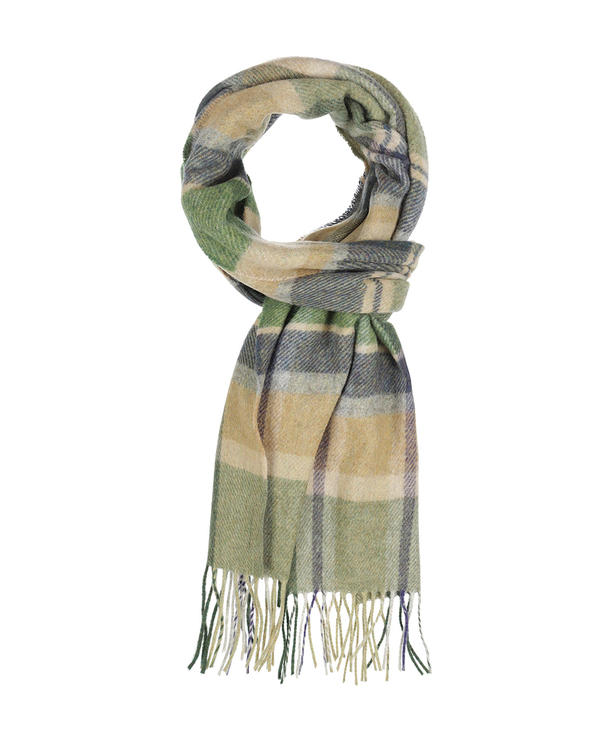 Lambswool Scarf | Green Beige Navy Plaid
