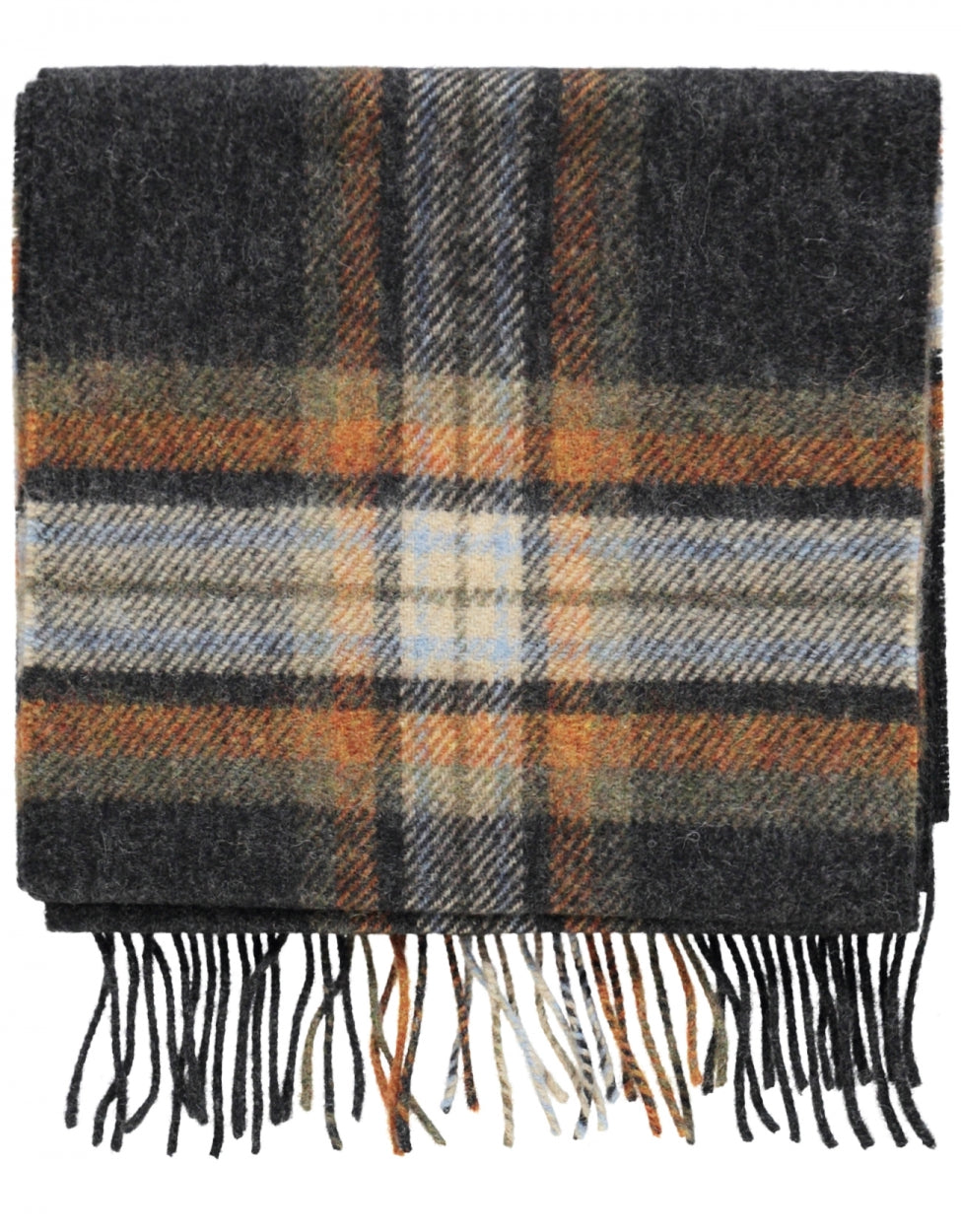 Langer Lammwollschal mit Karomuster | Anthrazit-Beige-Rost-Karo