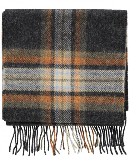 Langer Lammwollschal mit Karomuster | Anthrazit-Beige-Rost-Karo