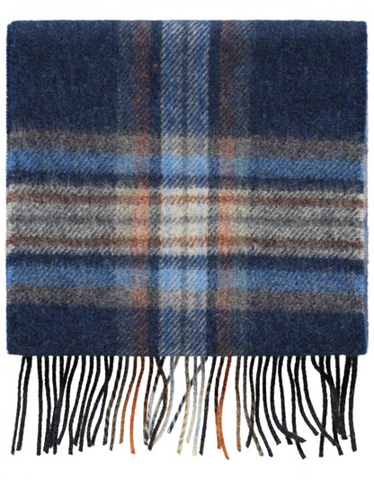 Langer karierter Schal aus Lammwolle | Orangefarbenes Denim-Karo