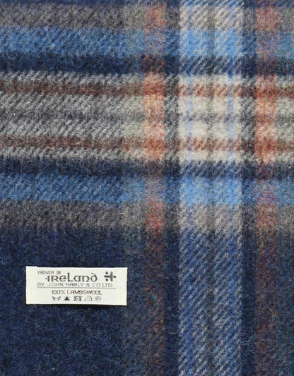 Langer karierter Schal aus Lammwolle | Orangefarbenes Denim-Karo