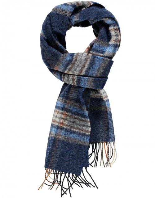 Long Lambswool checked scarf | Orange Denim Check