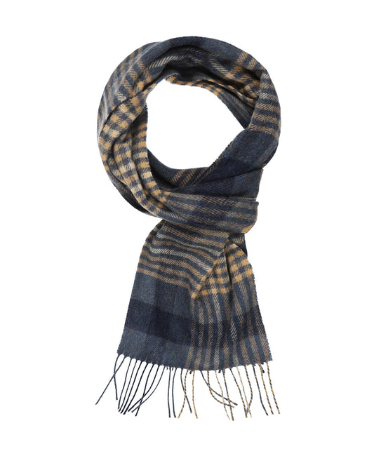 Lambswool Scarf Long | Denim Navy Beige Black Check
