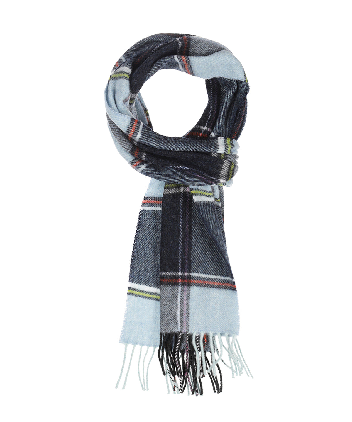 Lambswool Scarf Long | Blauw Lichtblauw ruit