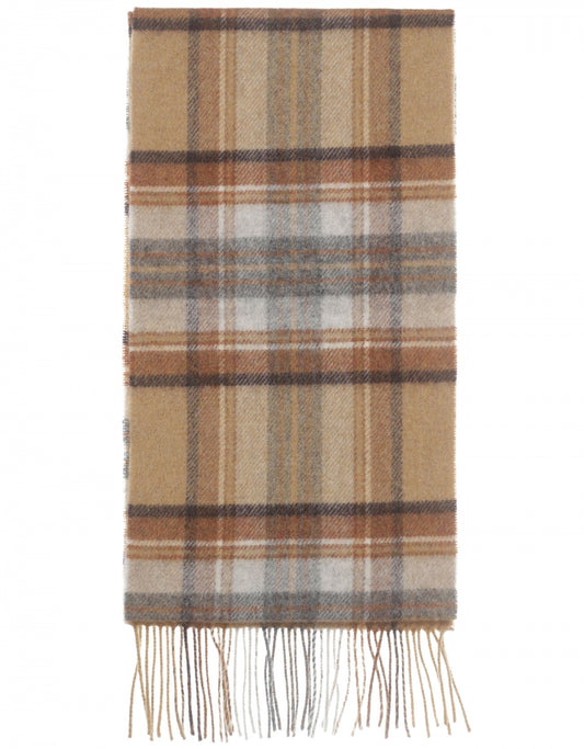 Langer karierter Schal aus Lammwolle | Silber-Beige-Grau-Karo