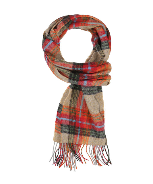 Long Lambswool Plaid Scarf | Beige Orange Red Charcoal Plaid