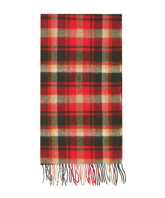 Langer karierter Schal aus Lammwolle | Rot-Grün-Karo