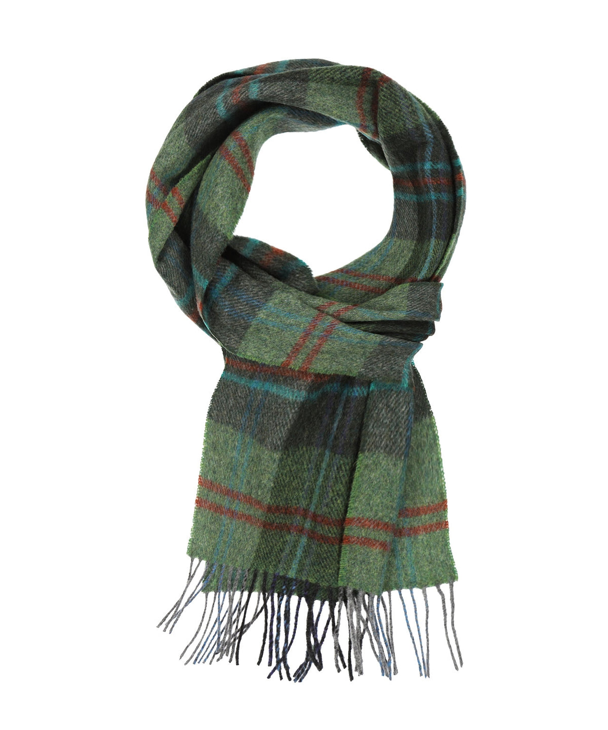 Lambswool Scarf Long | Green Red Overcheck Plaid