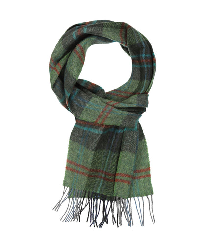 Lambswool Scarf Long | Green Red Overcheck Plaid