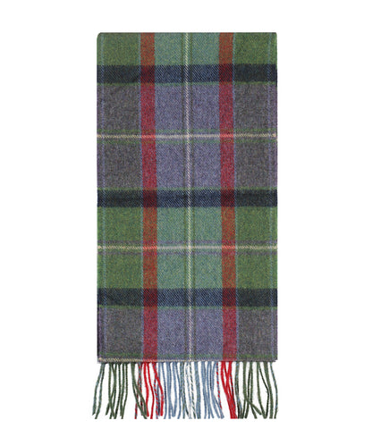 Langer karierter Schal aus Lammwolle | Lila-Grün-Marineblau kariert