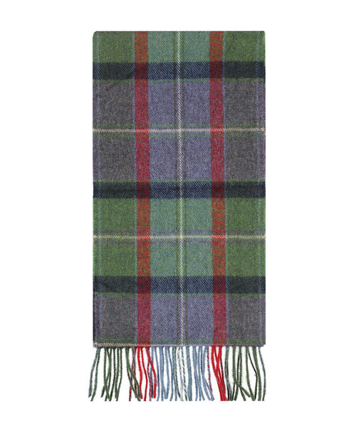 Long Lambswool Checkered Scarf | Purple Green Navy Check