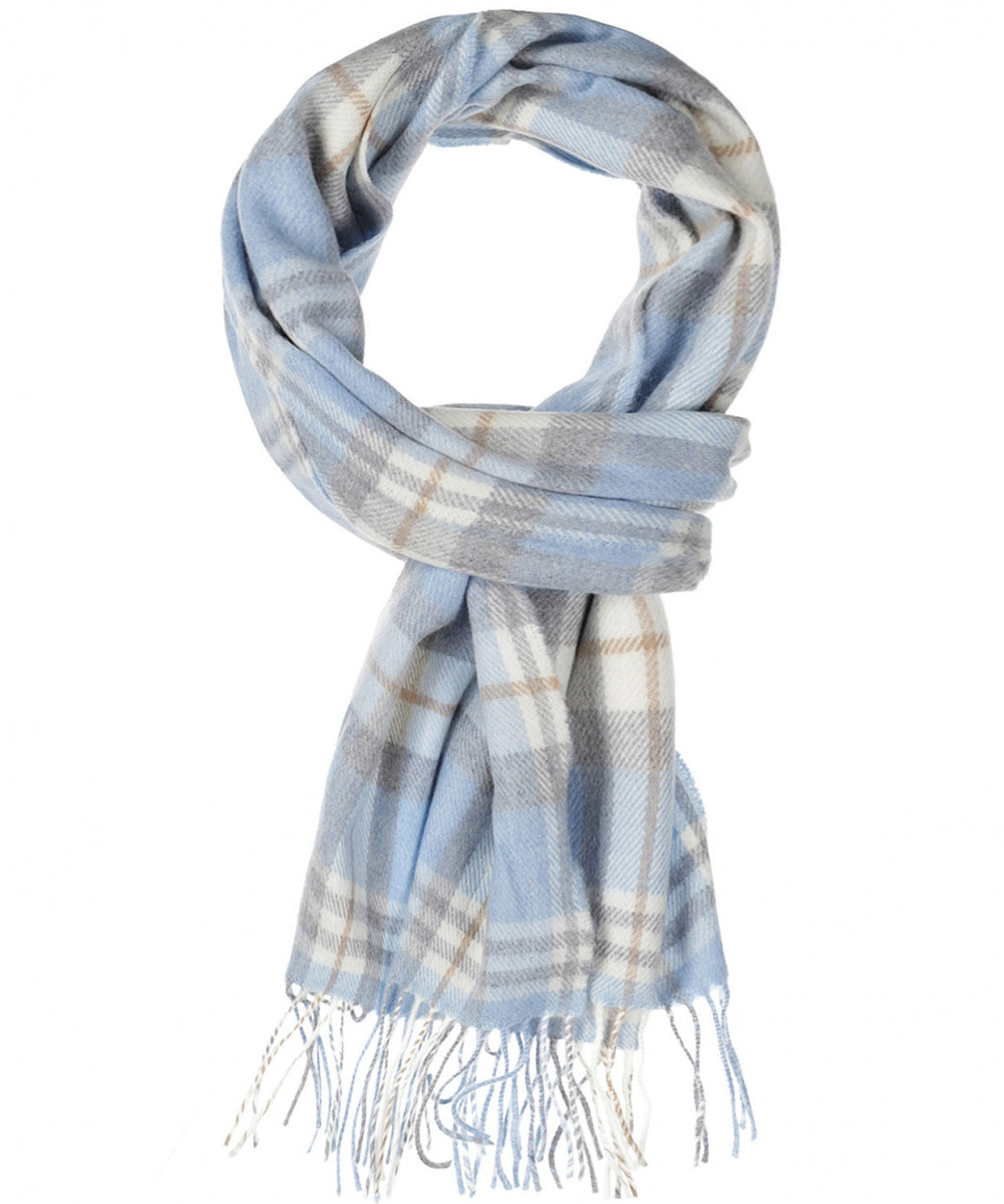 Merino Luxury Wool Scarf | Baby Blue Cream Taupe Check
