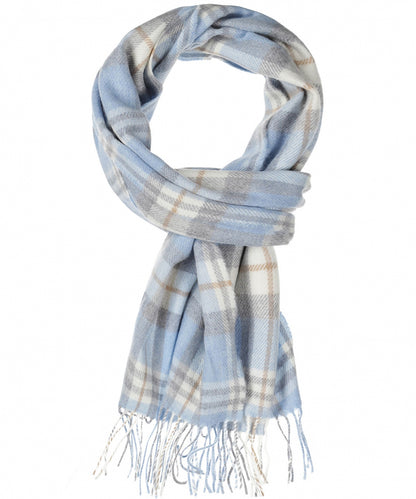 Merino Luxury Wool Scarf | Baby Blue Cream Taupe Check