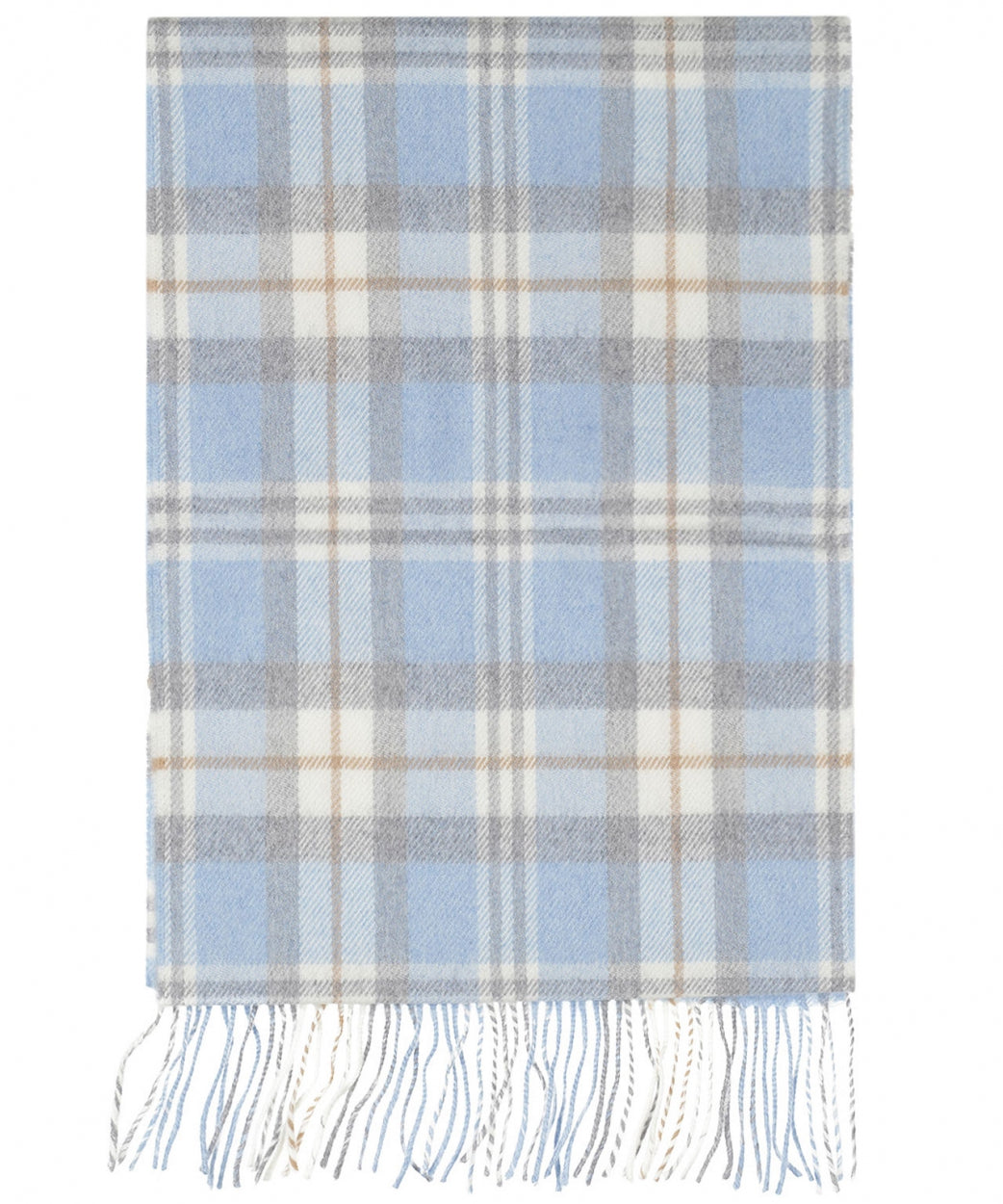 Merino Luxury Wool Scarf | Baby Blue Cream Taupe Check