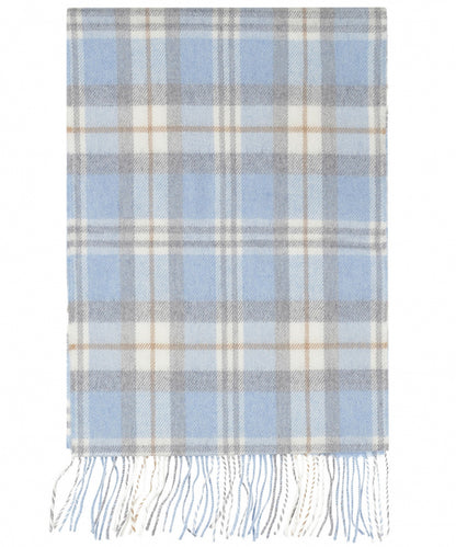 Merino Luxury Wool Scarf | Baby Blue Cream Taupe Check