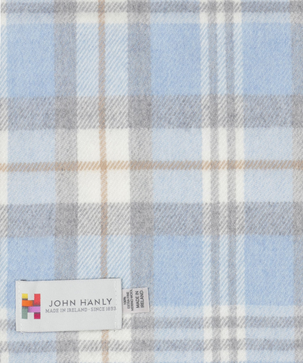 Merino Luxury Wool Scarf | Baby Blue Cream Taupe Check