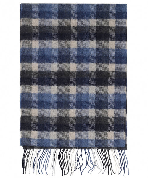 Merino Luxury Wool Scarf | Silver Blue Navy Check