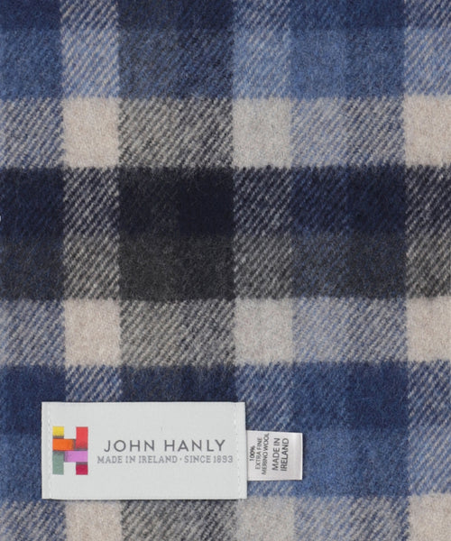 Merino Luxury Wool Scarf | Silver Blue Navy Check