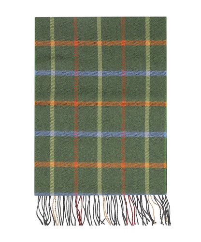 Merino Luxury Wool Scarf | Olijfgroen lichtblauw oranje ruit