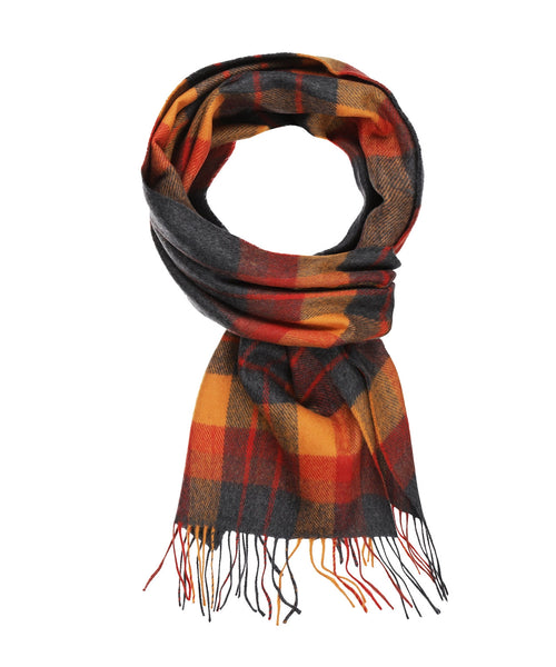 Merino Luxury Wool Scarf | Orange Charcoal Plaid