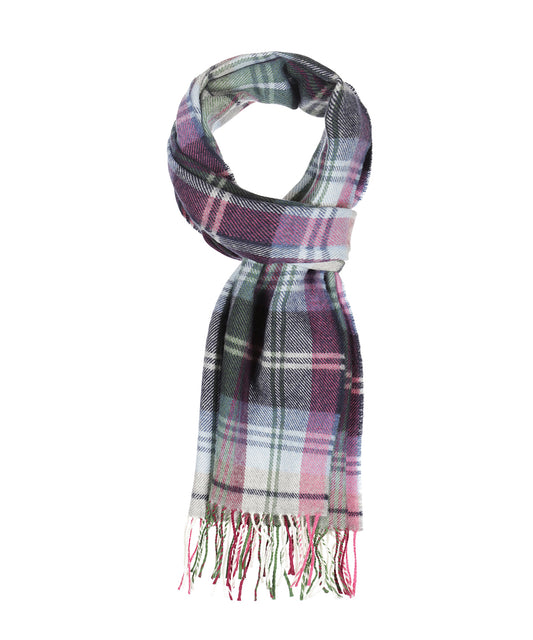 Merino Luxury Wool Scarf | Purple Green Ecru Check