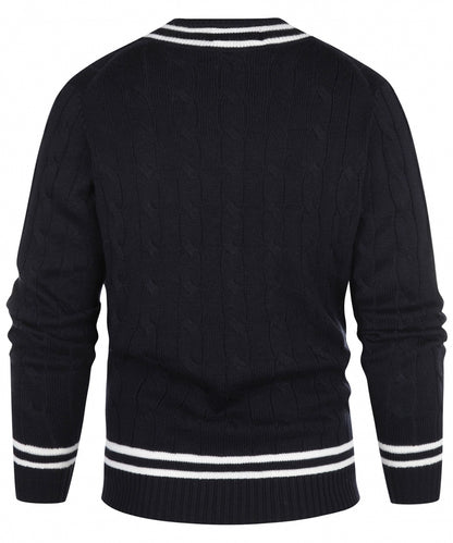 Cricket-Pullover mit V-Ausschnitt aus Merinowolle | Marineblau