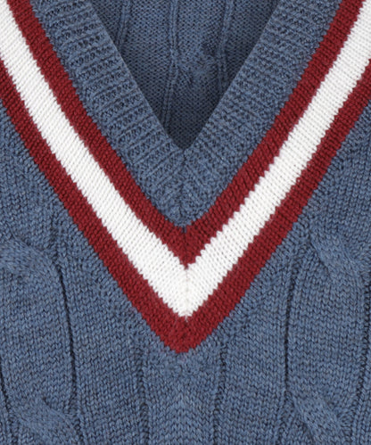 Cricket Slipover Merinowol | Denim/Ecru/Burgundy