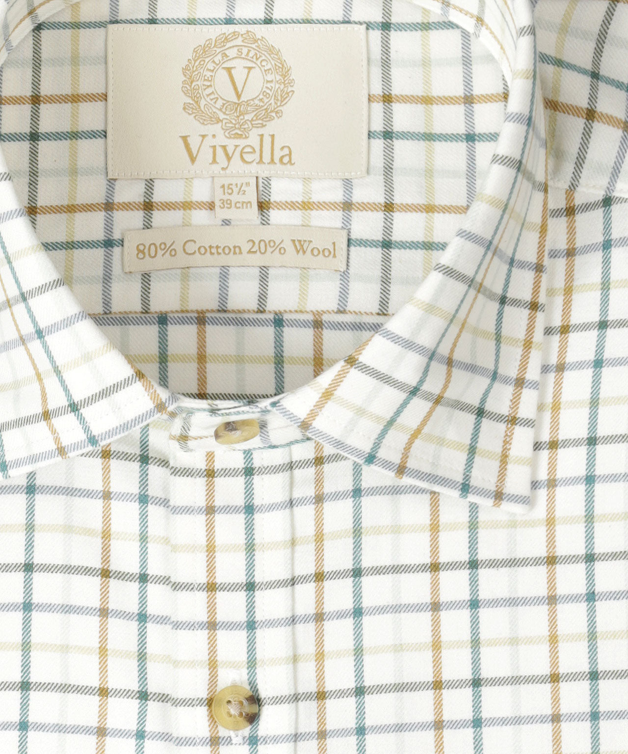 Shirt | Wit kleine ruit Bruin/Aqua/Lichtgroen