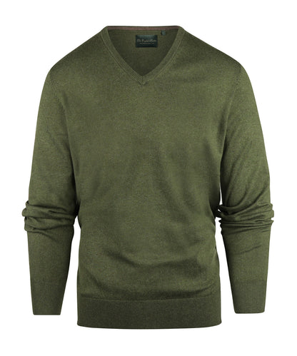 V-Ausschnitt-Pullover aus Baumwolle/Kaschmir | Grün