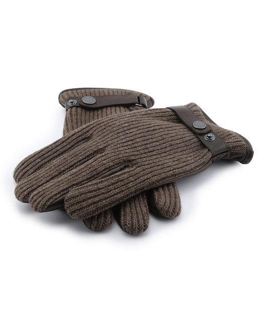 Handschuh aus Wolle mit Lederbesatz | Braun