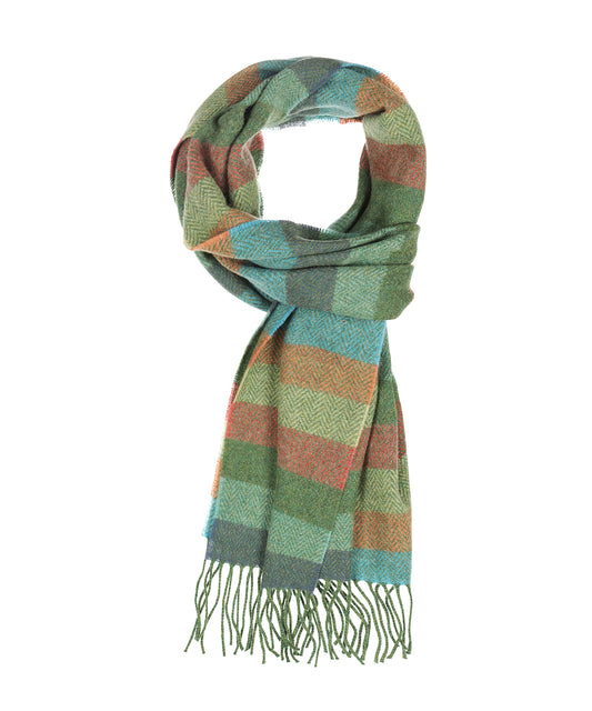Lambswool Scarf | Green Orange Blue Block
