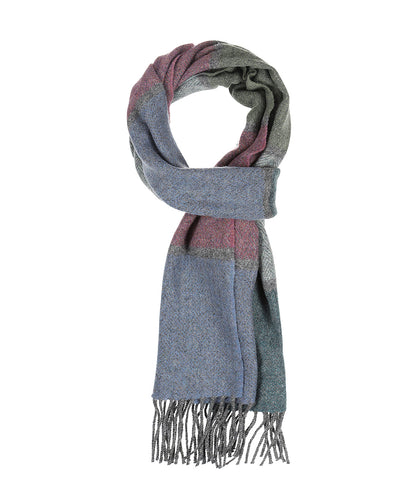 Lamswollen Sjaal | Mosgroen Denim Rood blok