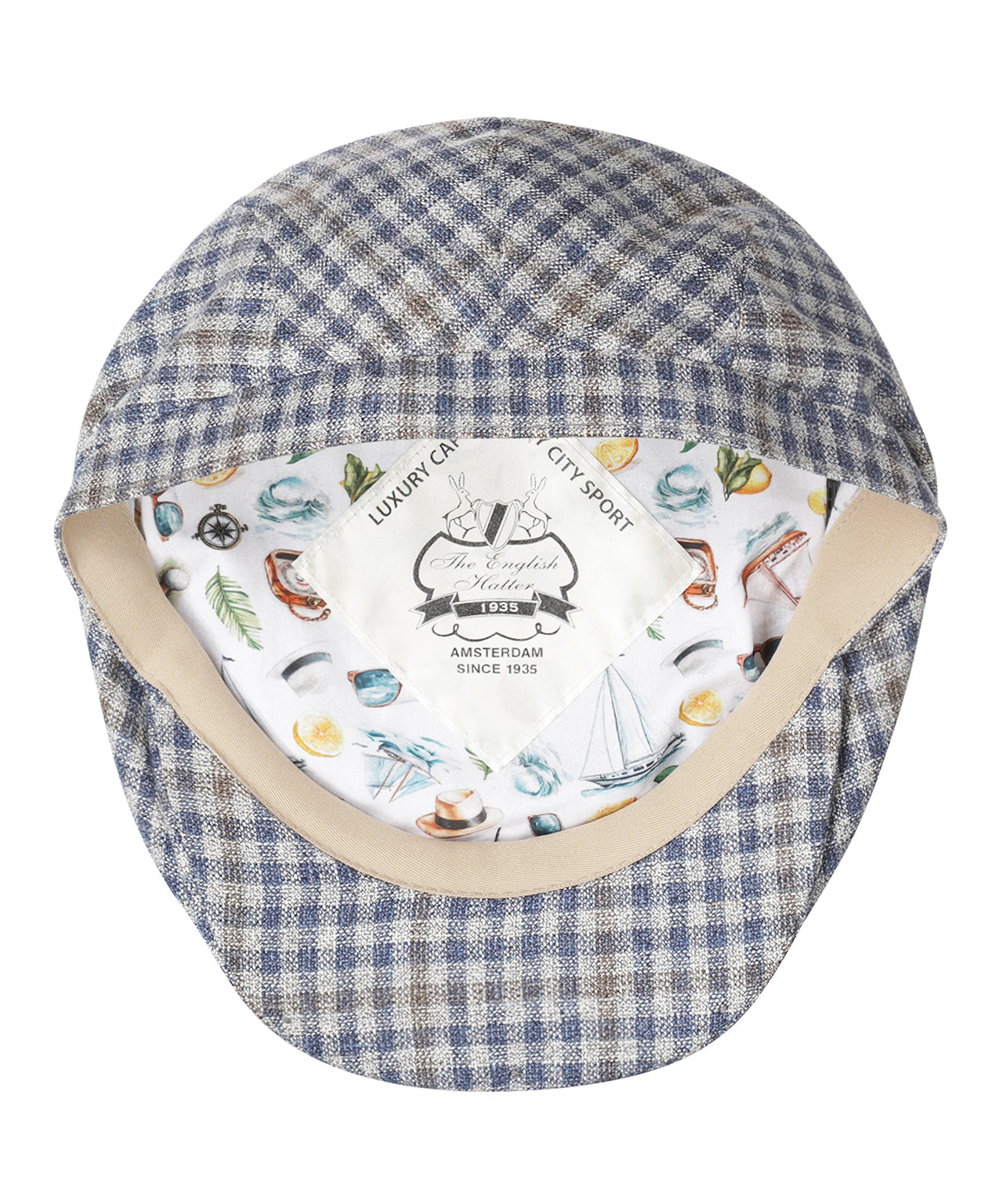 Klassieke Cap 72% Zijde 28% Wol | Blauw Bruin Ruit