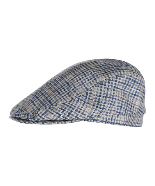 Klassieke Cap 53% Zijde 47% Wol | Navy Beige Houndstooth