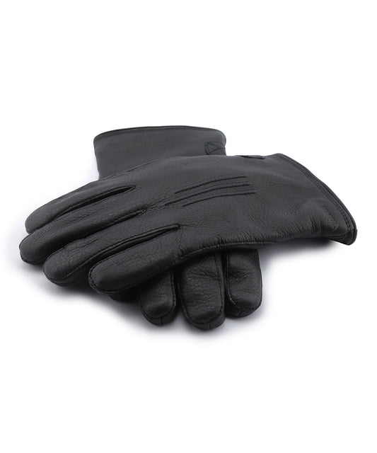 Hirschleder-Lammlederhandschuh | Schwarz
